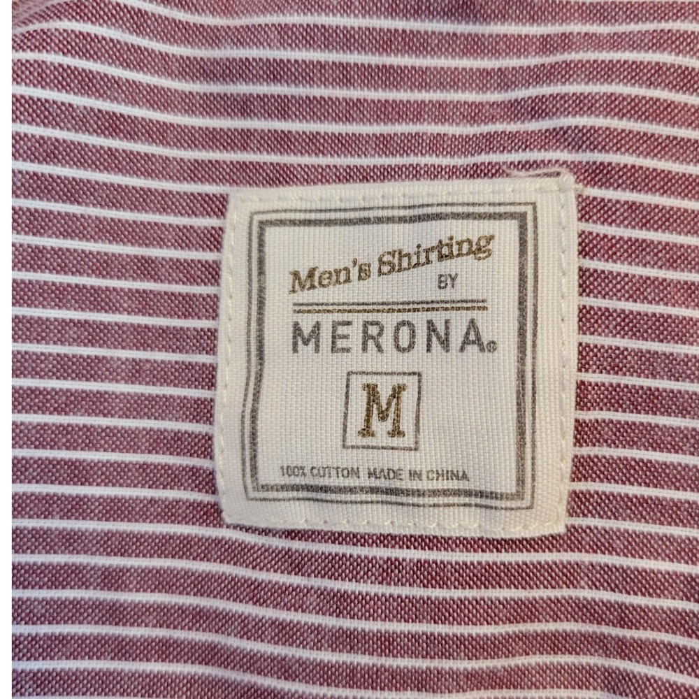 Merona Mens Shirt Medium Red Striped Button Down Long Sleeve Casual - Picture 4 of 10